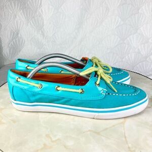 Sperry Shoes Women 6.5 Turquoise Blue Classic Summer Driving Slip On Boat Loafer